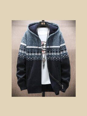 Winter Hooded Zip Sweater. Medium